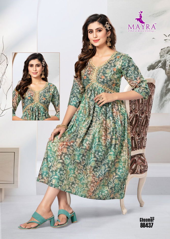 Mayra Ghoomer Vol 3 Chanderi Printed Modal Alia Cut Kurti Catalog